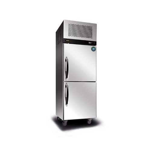 What are the available sizes and capacities for upright stainless steel refrigerators?