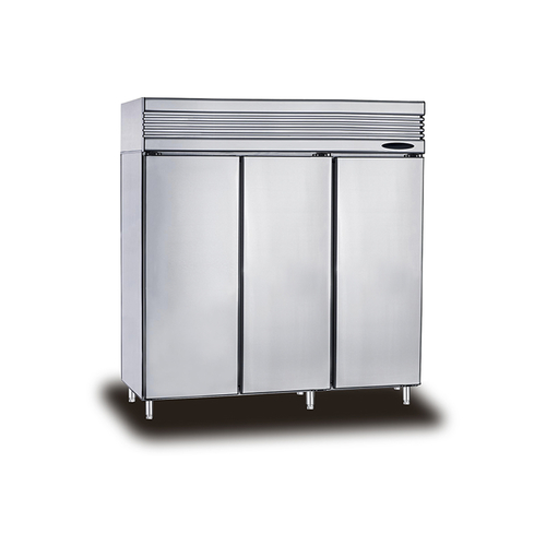 How do the cooling systems in upright stainless steel refrigerators work, and what are the benefits of different types of cooling technology?